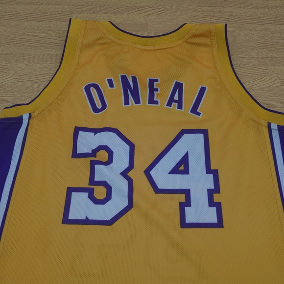 Vintage Shaquille O'Neil LA Lakers Champion Jersey Yellow Purple #34 Large - Picture 9 of 12